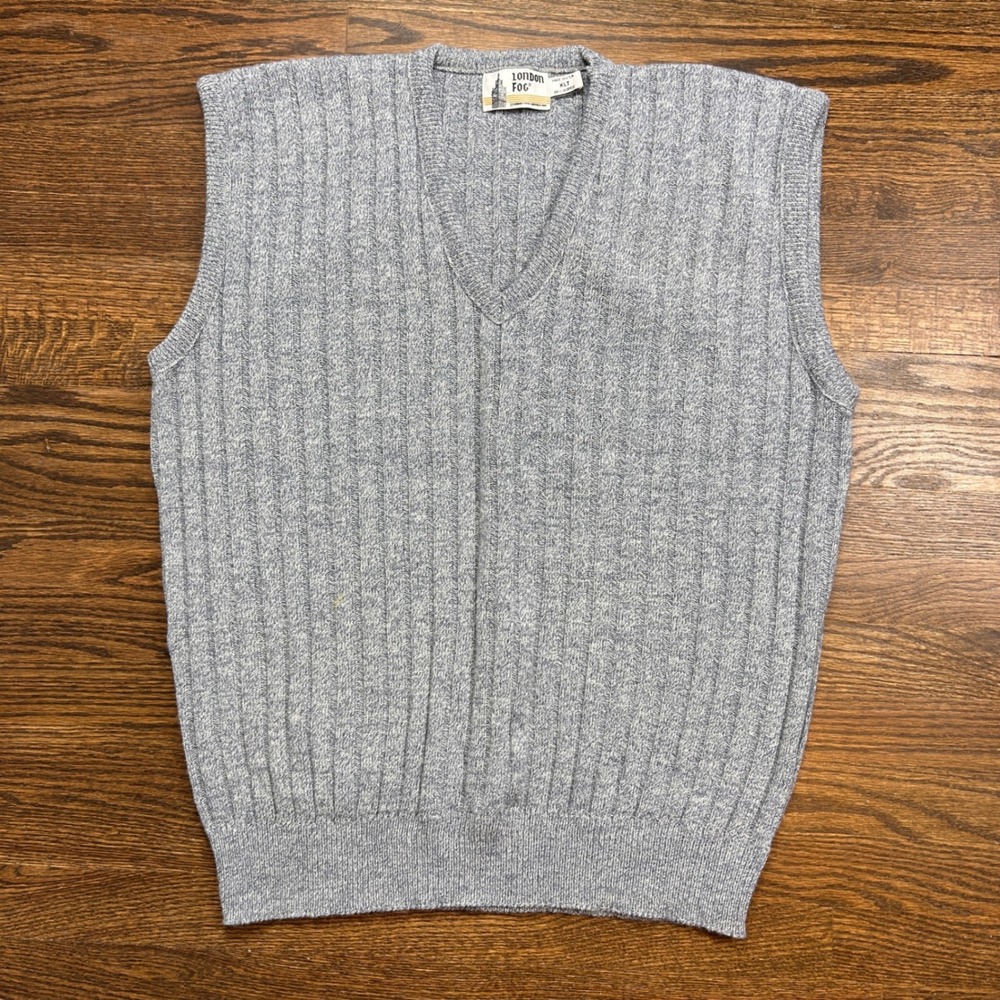 Vintage London Fog Sweater Vest Mens‎ XLT Grey Ribbed V-Neck Made in USA